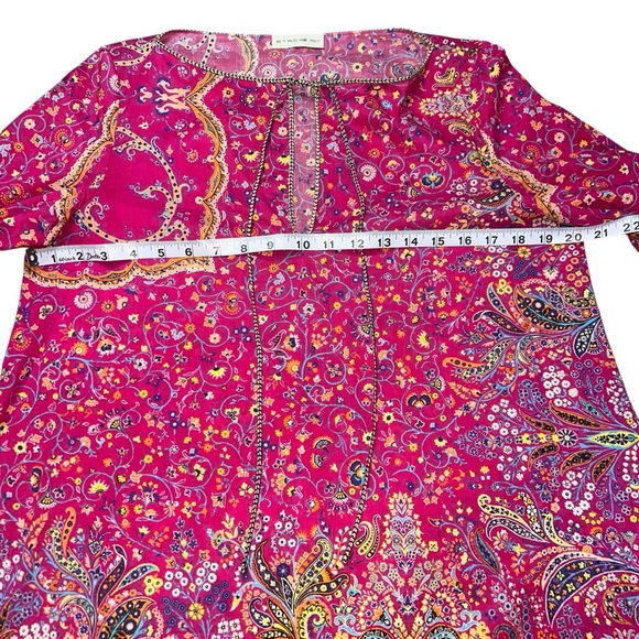 EUC Etro Italian Made Micro-Floral Cotton Peasant Blouse Pink Floral Size 42 - Picture 10 of 11